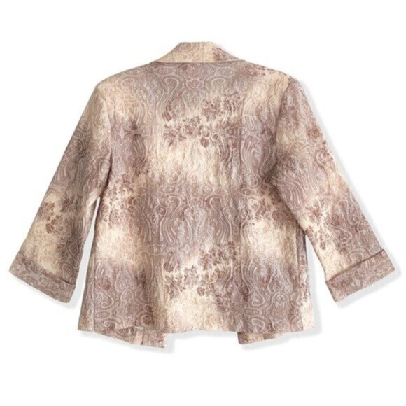 Vintage 90s Baroque Paisley Blazer – Gold Beige Open Front Jacket, Elegant Retro - Picture 3 of 5